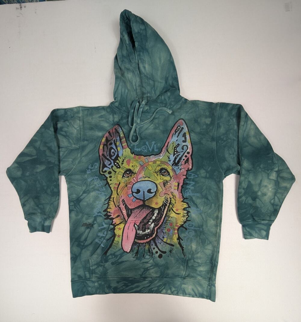 The Mountain Hoodie Mens Small Green Dog Tie Dye German Shepherd Sweatshirt